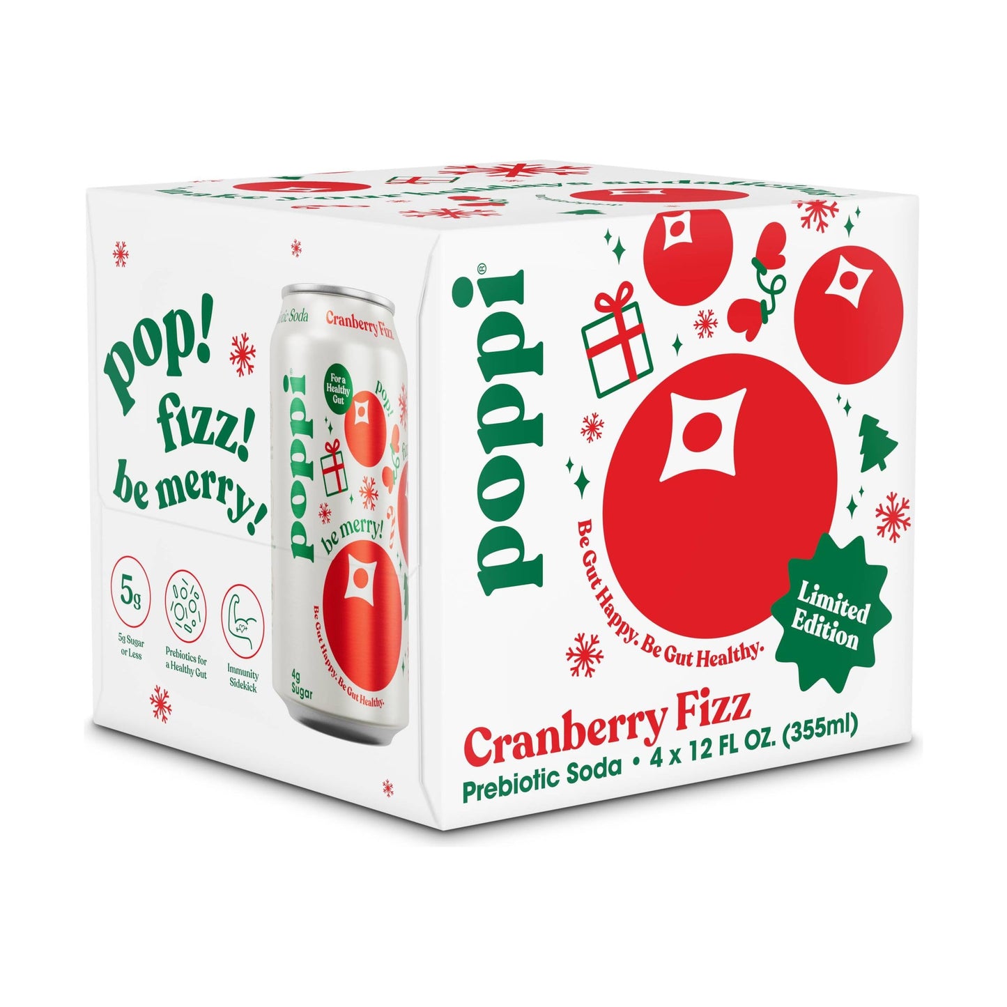 Poppi Cranberry Fizz Prebiotic Soda, 4pk Cans, 12 Fl Oz, Model 0810063710743