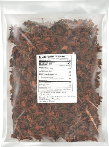 Soeos Star Anise Seeds 16 ounce (1 lb), Whole Chinese Star Anise Seed, Fresh and Pure Star Anise Pod, Non-GMO, Star Anise Spice