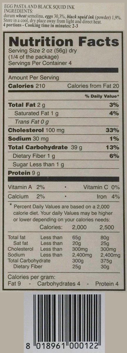 Campofilone Italian Squid Ink Fettuccine Egg Pasta | Marcozzi Di Campofilone Traditional Dried Egg Pasta With Squid Ink Imported