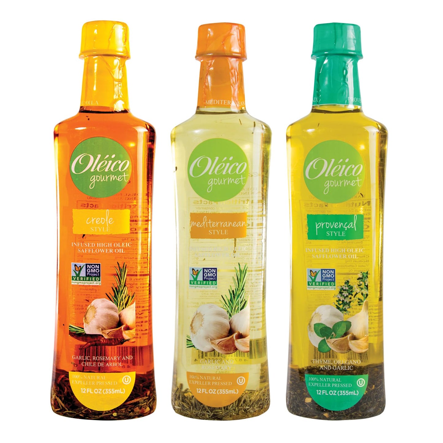 Oleico Gourmet -Infused High Oleic, Non GMO Certified, Kosher Verified, Expeller Pressed, High Heat Stable Safflower Oil, Assort