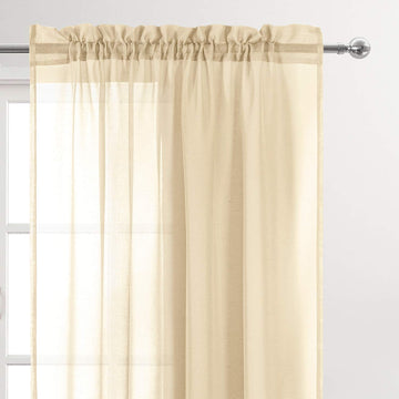 Dwcn Beige Sheer Curtains Semi Transparent Voile Rod Pocket Curtains For Bedroom And Living Room, 52 X 63 Inches Long, Set Of 2