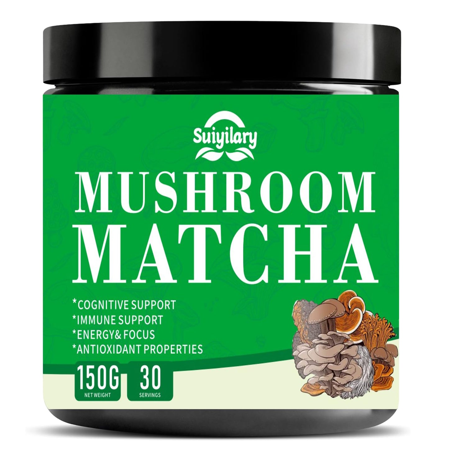 Suiyilary Mushroom Matcha Ceremonial Matcha Tea Powder With 7 Superfood Mushrooms Gluten Free Taste Great Hot Or Cold Matcha Latter - 150G 30 Serving