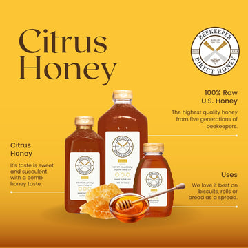 Beekeeper Direct Raw Unfiltered Honey - Real Raw Citrus Honey - All Natural Non-Gmo Pure Gourmet Honey - Local California Orange