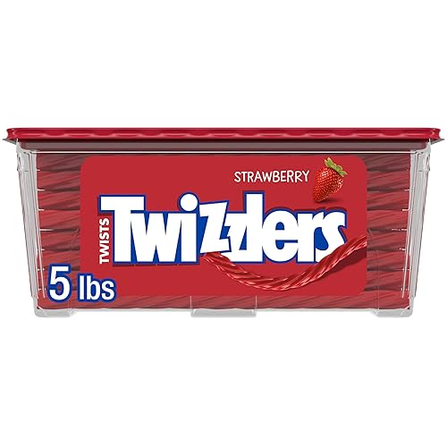 TWIZZLERS Strawberry Flavored Licorice, Low Fat Candy Tub, 5 lb (80 Ounce), Red, Perfect for Parties and Snacks