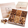 BONNIE AND POP Nut Gift Basket - Gourmet Snack Box in Reusable Wooden Crate, 6 Sections, White/Wood