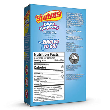 Starburst Singles To Go Zero Sugar Drink Mix, Blue Raspberry, 6 Ct Per Box (Pack Of 1)