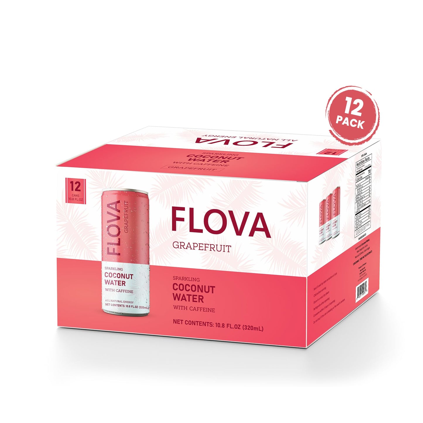 Flova Grapefruit Energy Drink, All Natural, Electrolytes And Minerals From Coconut Water, 4 Simple Easy To Pronounce Ingredients