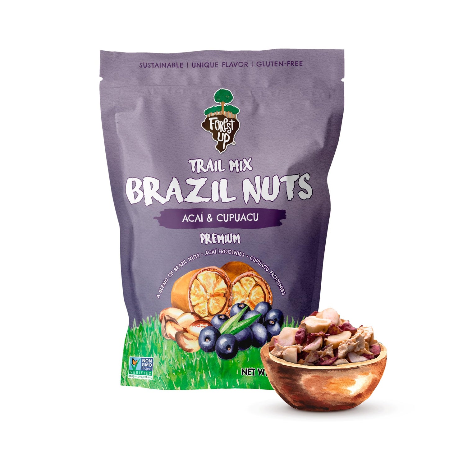 Snack Açaí Trail Mix 7 Oz – The True Organic Brazil Nuts Roasted + Açaí Fruit Nibs + Cupuaçu Fruit Nibs – Nutrient-Rich And Practical Combo – Fresh, Vegan And Gluten Free – Forest Up