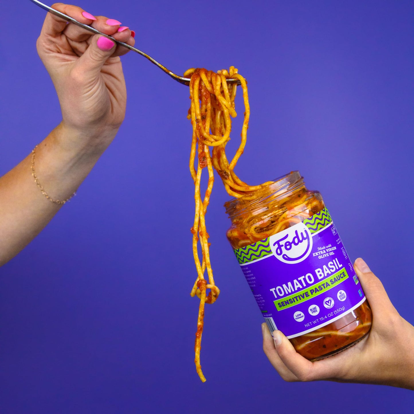 Fody Foods Tomato Basil Pasta Sauce, 19.4 Oz, Garlic and Onion Free, Low FODMAP Certified, Gut & IBS Friendly, Vegan, Non-GMO, G