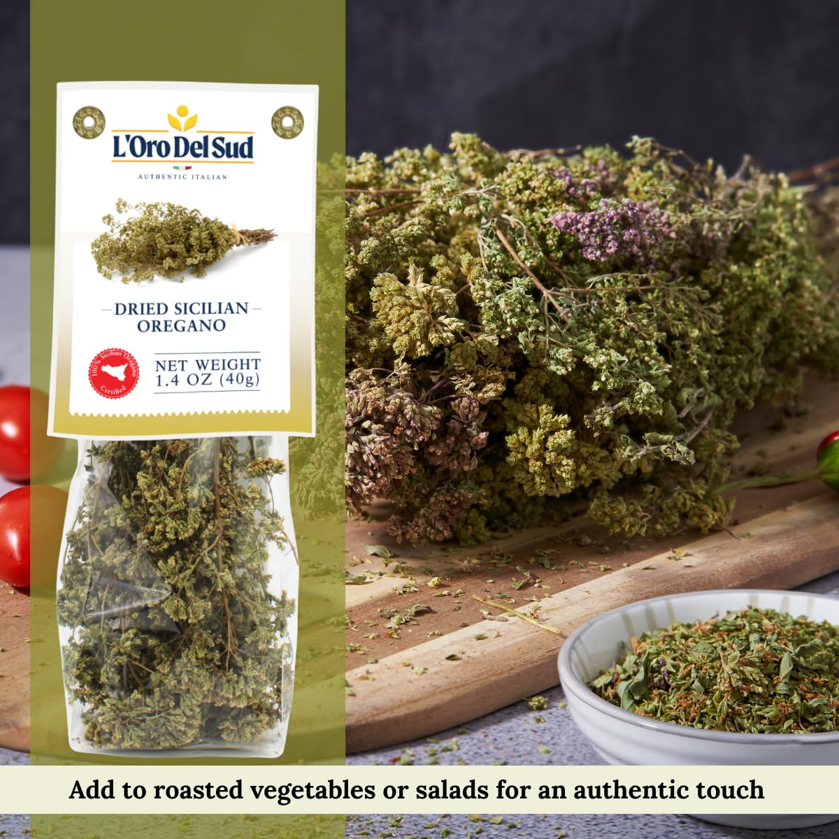 Oregano, Dried Sicilian Oregano on the Stem, Product of Italy, 1.4 oz (40 g), All Natural, Non-GMO, Product of Italy, LOro del