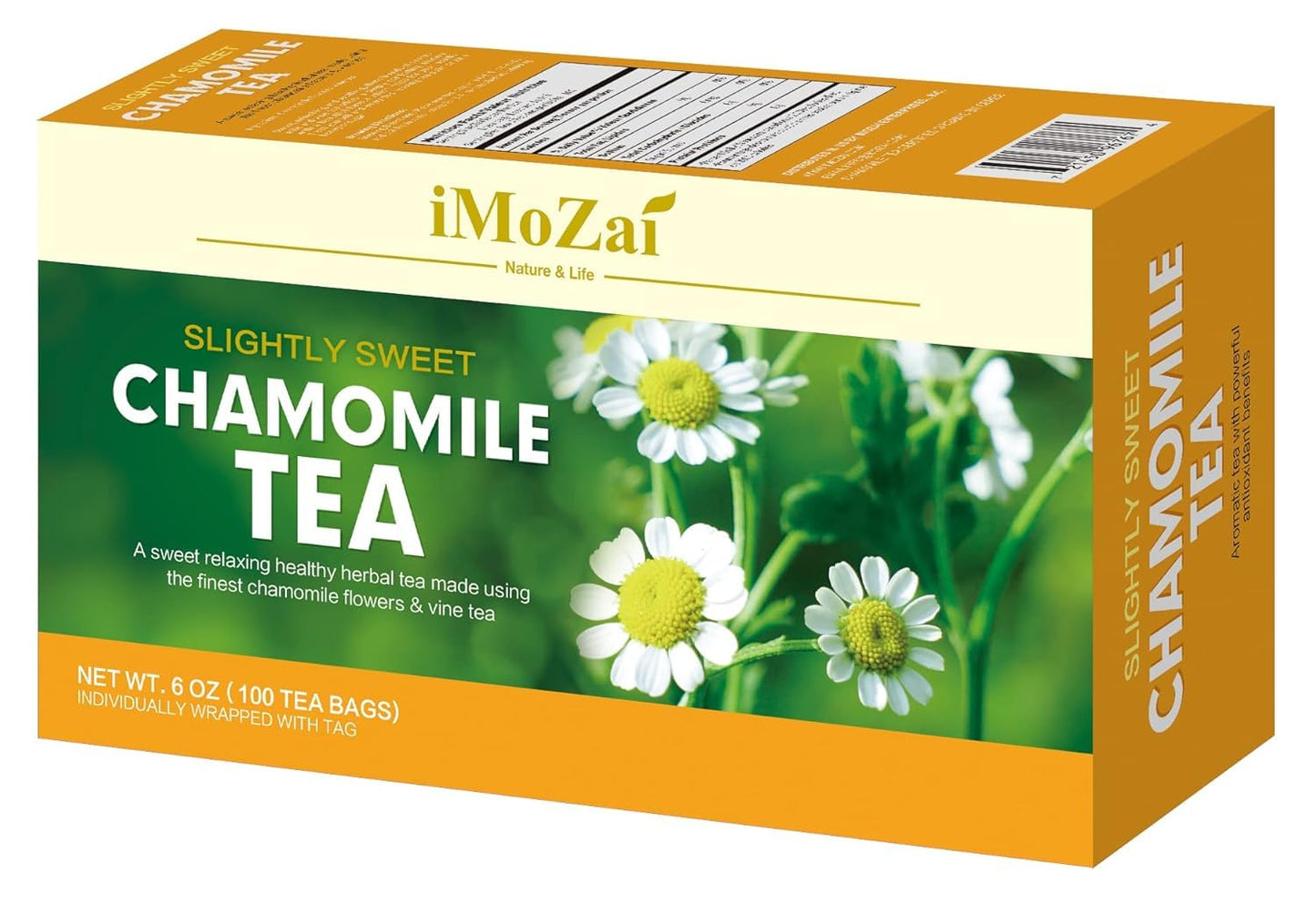 iMoZai Chamomile Tea Bags - 100 Count Individually Wrapped Herbal Tea for Relaxation and Sleep Support