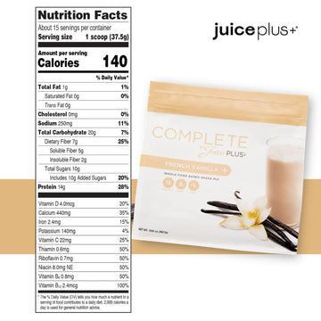 Complete by JuicePlus+ Single Serve French Vanilla Shakes - Plant-Based Nutrition - Whole Food Based Shake Powder with Protein Fiber & Prebiotics - 30 Servings (2 Pouches 30 Servings)