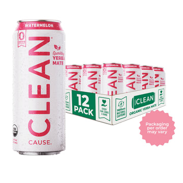 CLEAN CAUSE Sparkling Yerba Mate Tea, Zero Sugar, USDA Organic, 16oz Cans, 12-Pack, Red