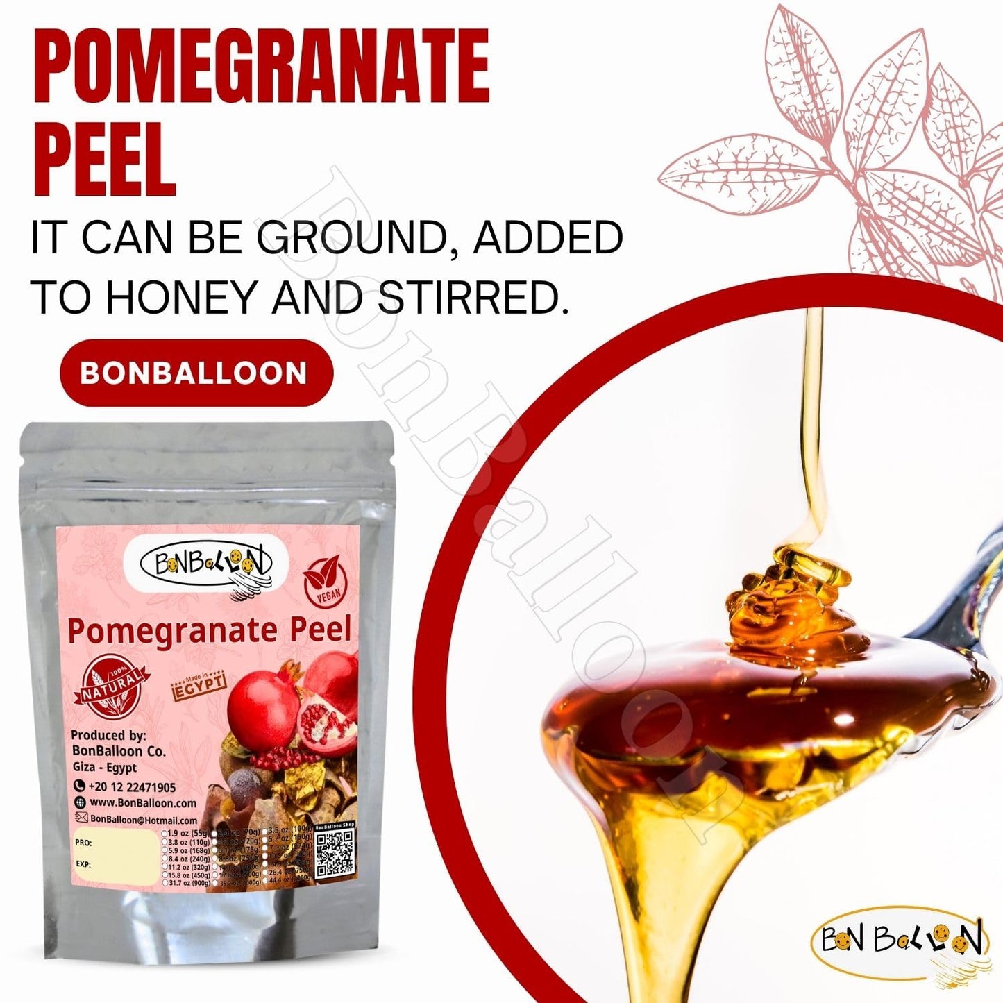 Bonballoon Pomegranate Peel Shell Natural Dry Dried Pure & Organic Herbal Herb Herbs Soaked Tea Cooking Seasoning Spice Spices N