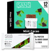 Sans Meal Replacement Protein Bar, Gluten Free, Healthy High Protein Snacks, High Fiber, No Sugar Added, Dairy Free, Soy Free, Mint Cacao, 12 Bars