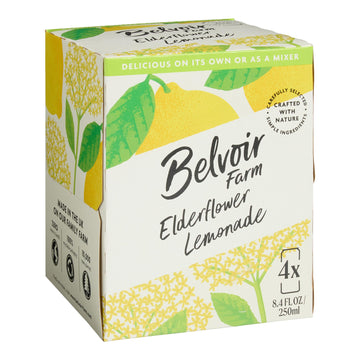 Belvoir Farms Sparkling Elderflower Flavored Lemonade | Delicious On It's Own Or As A Mixer | Product of The UK | 4 Cans, 8.4 fl
