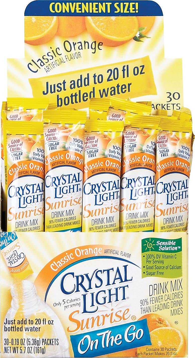 Crystal Light On The Go Sticks - 20oz Water Bottle Size - 30ct Boxes (Pack of 4) - Sunrise Classic Orange