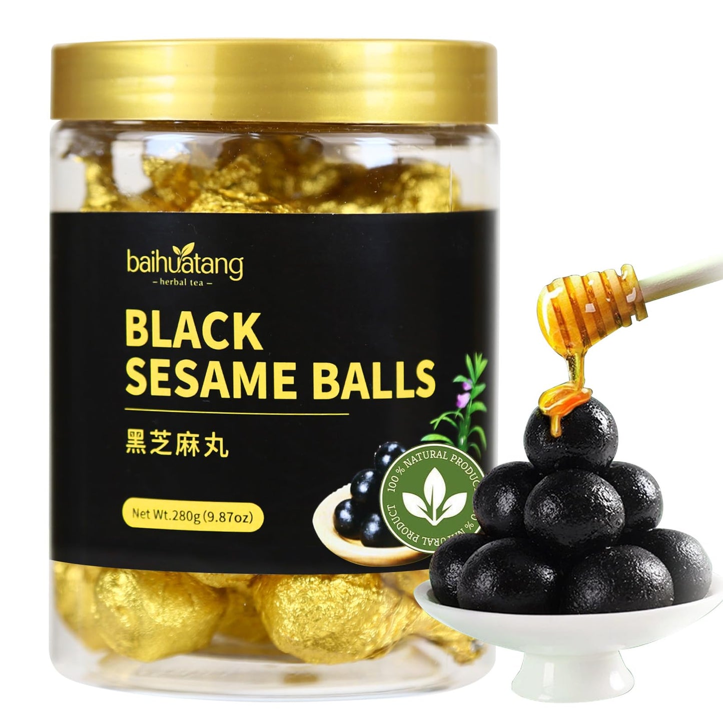 Black Sesame Ball 280g (30 Pills) Handmade with Pure Honey Black Rice?Bean Natural Grain Snack No Additives ????