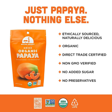 Mavuno Harvest Organic Dried Papaya Snacks, Gluten Free, Vegan, Non-GMO, 2 Ounce (Pack of 6)
