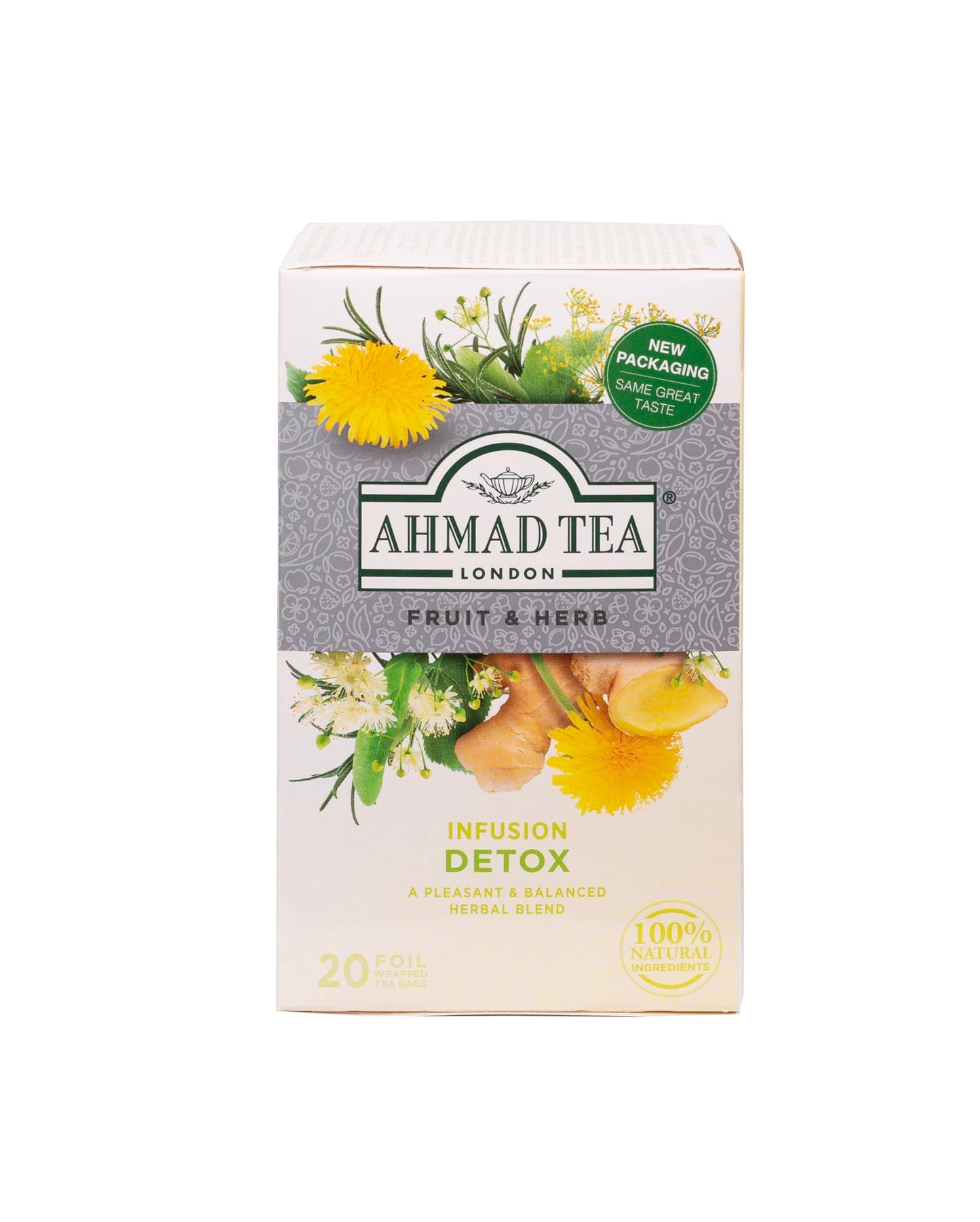 Ahmad Tea Herbal Tea Flavor Blendger Peppermint Fennel Dandelion & Birch Detox Teabags 20 Ct (Pack Of 1) - Decaffeinated & Sugar-Free