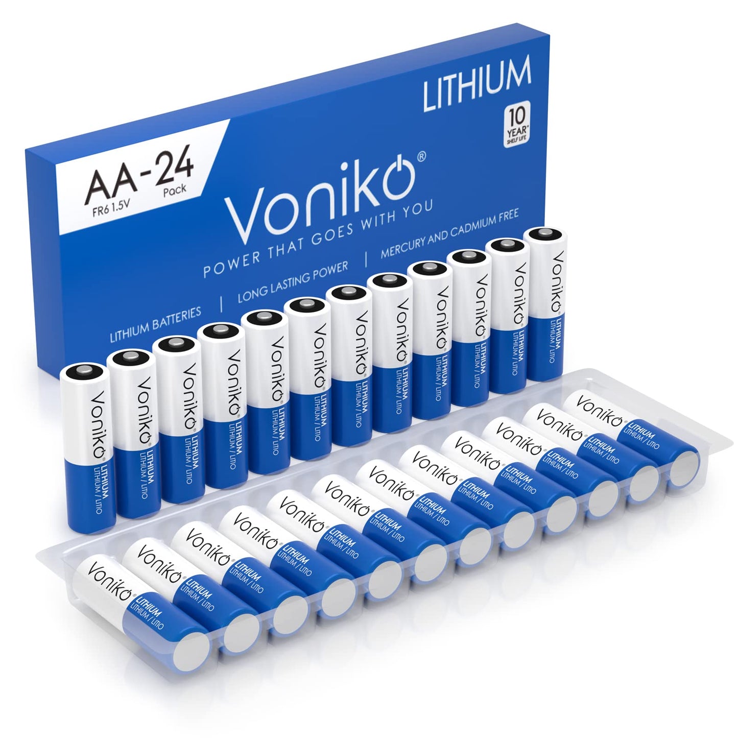 Voniko Aa Batteries, 24 Pack 1.5V Lithium Aa Batteries-High Performance Double A Long Lasting Battery For Camera, Flashlight, To