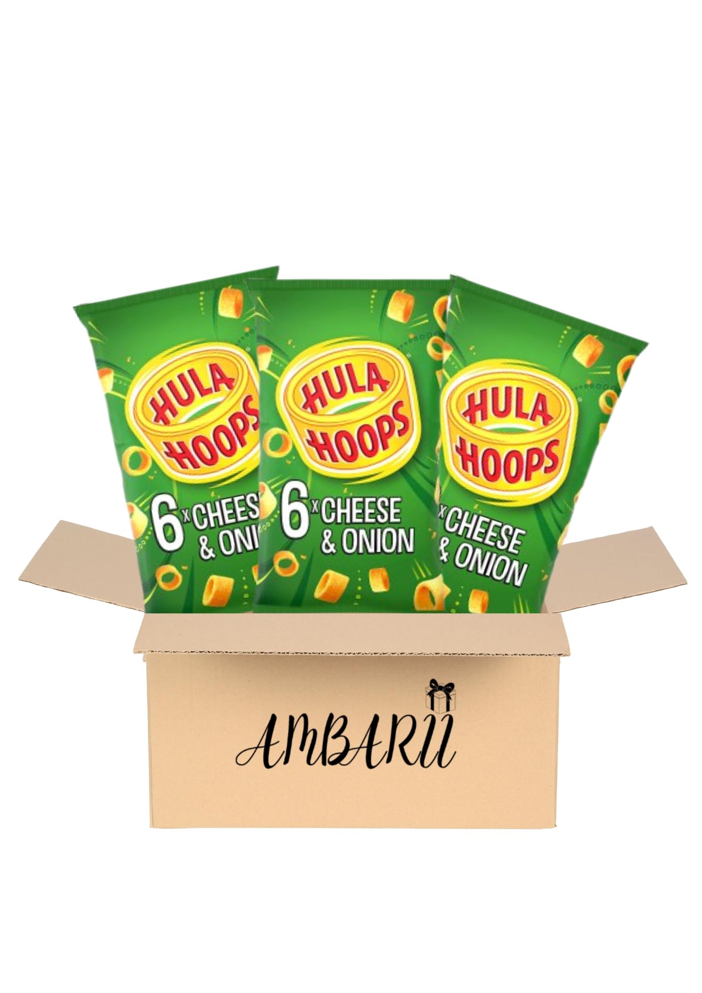AMBARII KP Hula Hoops Cheese & Onion Crisps 6 Pack x 3, British Potato Chips