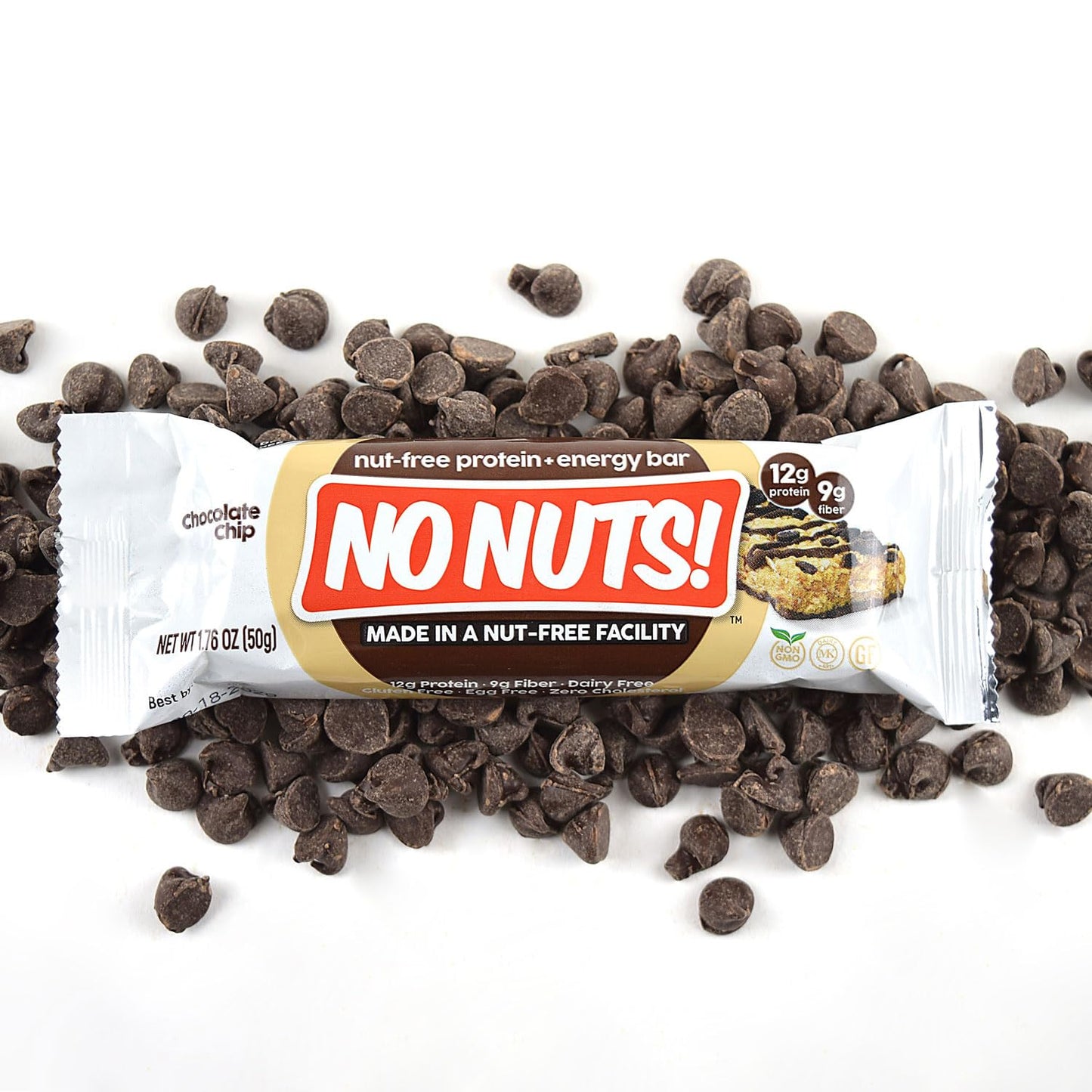 No Nuts! 100% Nut Free Dairy Free Vegan Protein Bars, Chocolate Chip, Organic, Kosher, Egg-Free, Non-Gmo & Dairy-Free Protein Ba