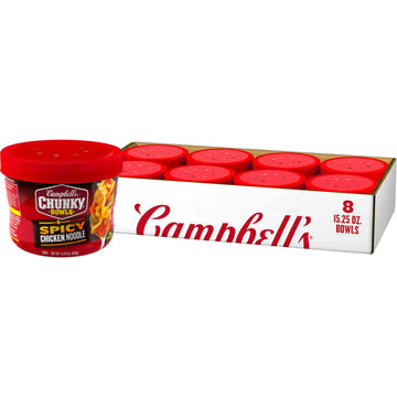 Campbell's Chunky Soup, Spicy Chicken Noodle Soup, 15.25 oz Microwavable Bowl (Case of 8)