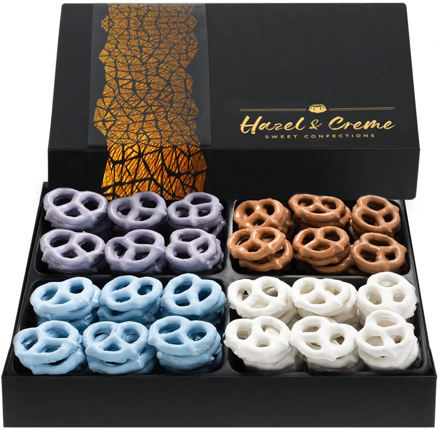 Yogurt Pretzel Gift Basket - 4 Flavors - Gourmet Pretzels Gift Box - Assorted Flavor Present - Thank You Birthday Sympathy Kosher