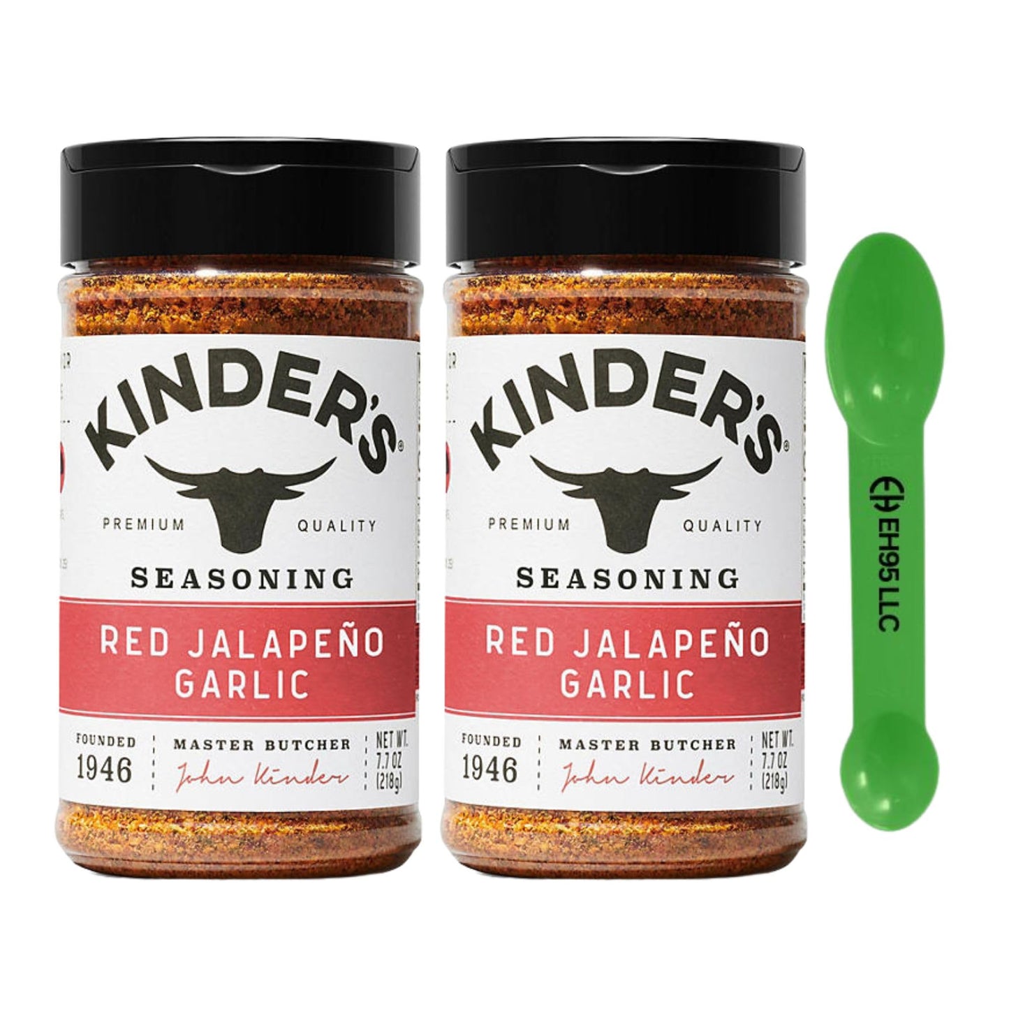 (Pack of 2) Kinders Premium Quality Red Jalapeno Garlic Seasoning 7.7 oz - 2 in 1 Measuring Spoon Included