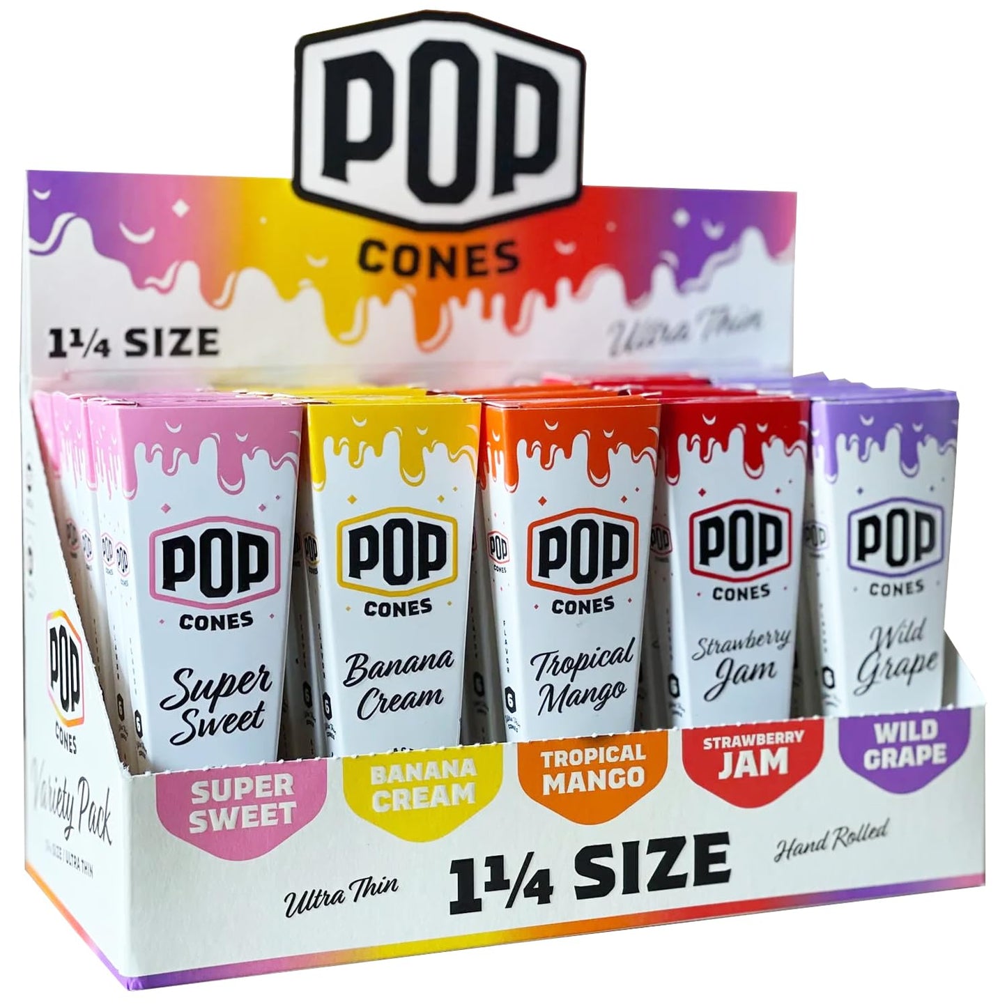 Pop Cones Ultra Thin Cones Variety Pack - 25 Packs, 6 Cones Each - Mixed Color