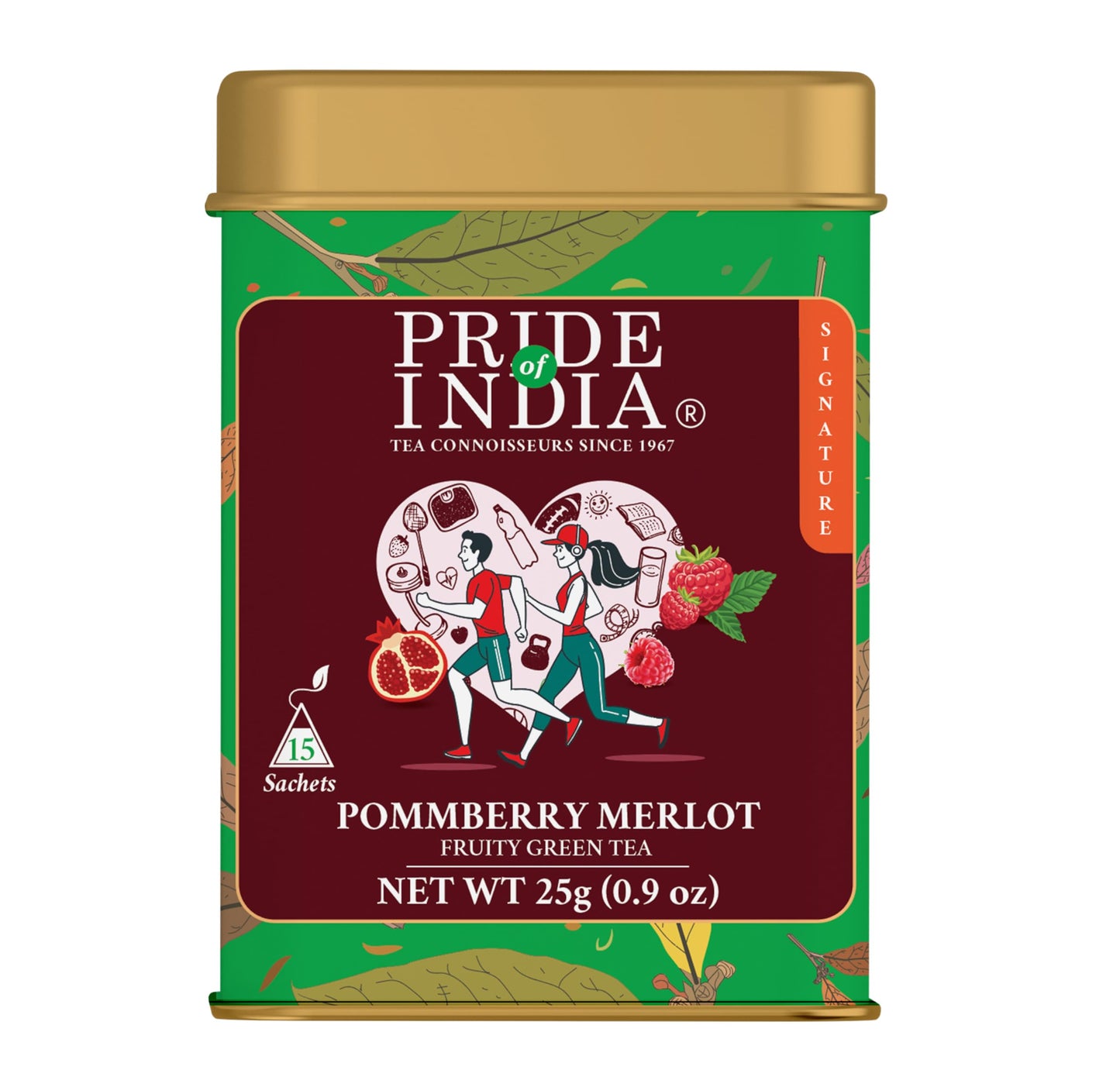 Pride of India | PACK of 2 - PommBerry wine-inspired Fruity Green Tea | 15 Pyramid Full Leaf Individually Wrapped Tea Bags | Tangy & Fruity Flavor | Vibrant & Uplifting Experience | Caffeine Free