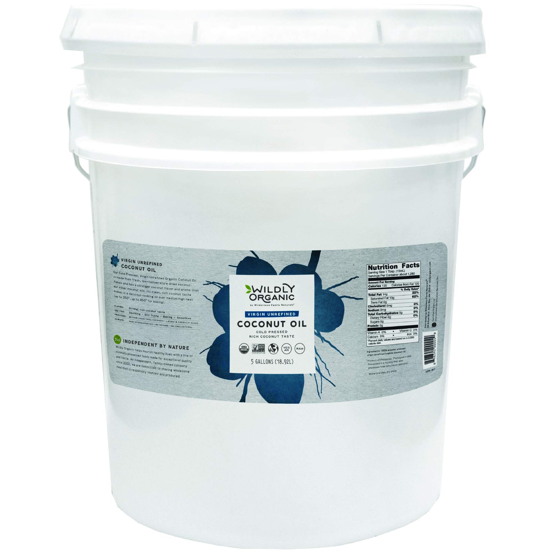 Wildly Organic Virgin Unrefined Cold Pressed Coconut Oil 640 Fl Oz, 5 Gallon - Organic, Unrefined, Raw, Non-GMO, Vegan, Pet-Safe