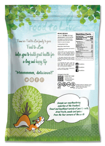 Food To Live - Mung Beans, 15 Pounds Whole, Dried, Raw Moong, Kosher, Vegan, Sirtfood, Bulk Green Gram, Low Sodium, Good Source