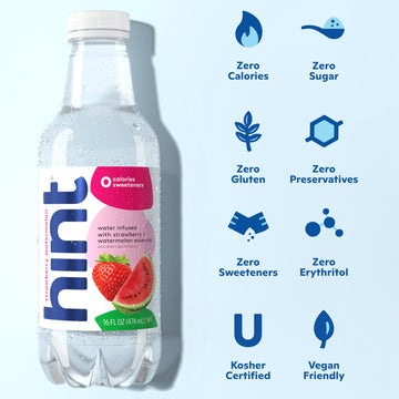 Hint Fruit-Infused Bottled Water, Strawberry Watermelon - Sugar Free Flavored Water With Zero Calories, Naturally Flavored, And
