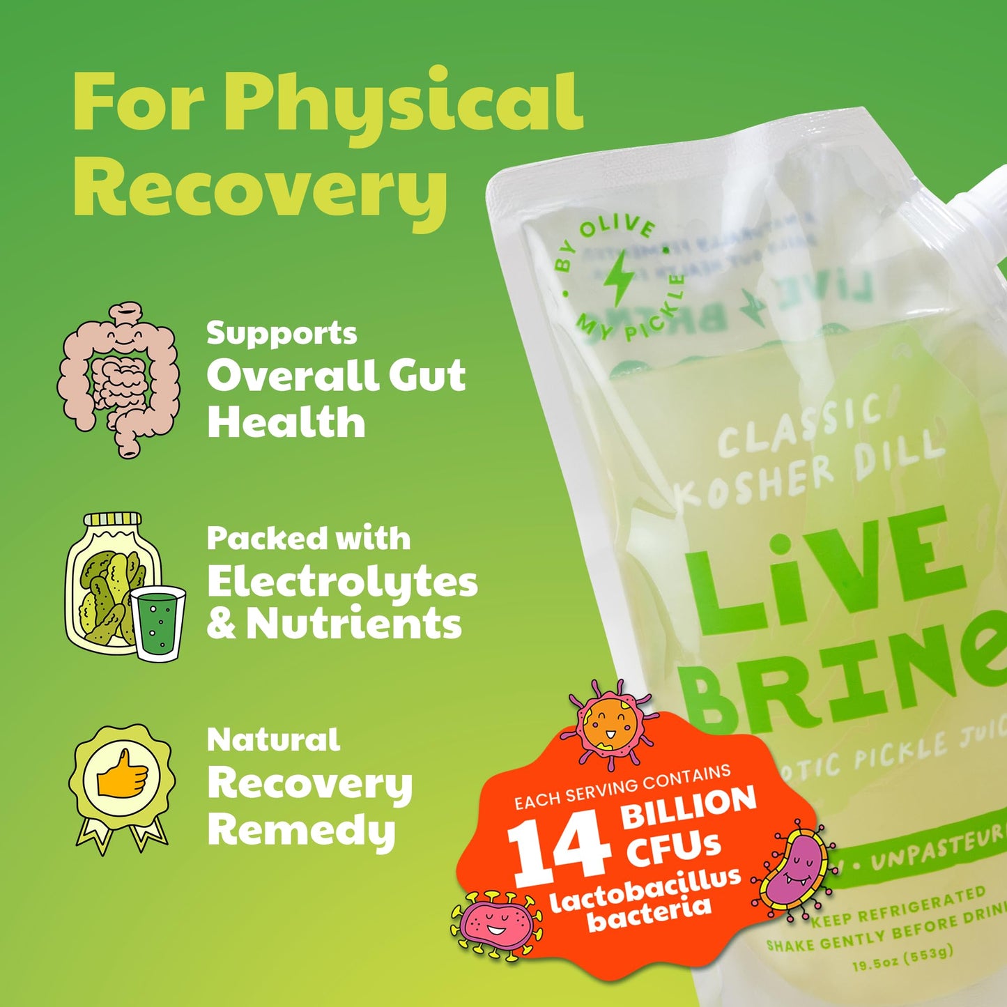 Olive My Pickle Probiotic Pickle Juice 58.5 Oz | 3Pk Olive Juice Live Brine Kosher Dill Pickle Juice Shots With Natural Probioti