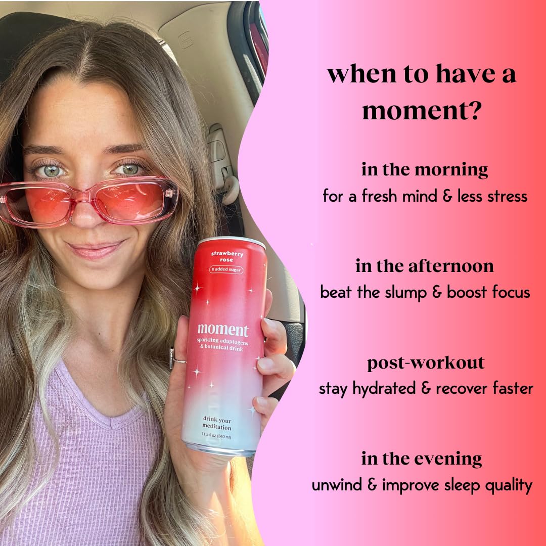 Drink Your Meditation Moment Botanical Soda - Strawberry Rose - Sparkling Soft Drink - 11.5 Fl Oz (Pack of 12)