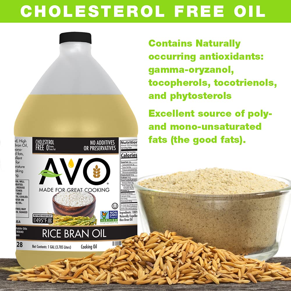 Avo Non Gmo 100% Rice Bran Oil, 1 Gallon, No Preservatives Added