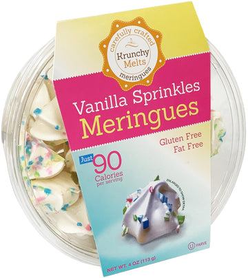 Krunchy Melts Original Meringue Cookies | Vanilla Sprinkles Flavor | Only 90 Calories Per Serving | Fat Free, Gluten Free, Dairy Free (4 Oz)