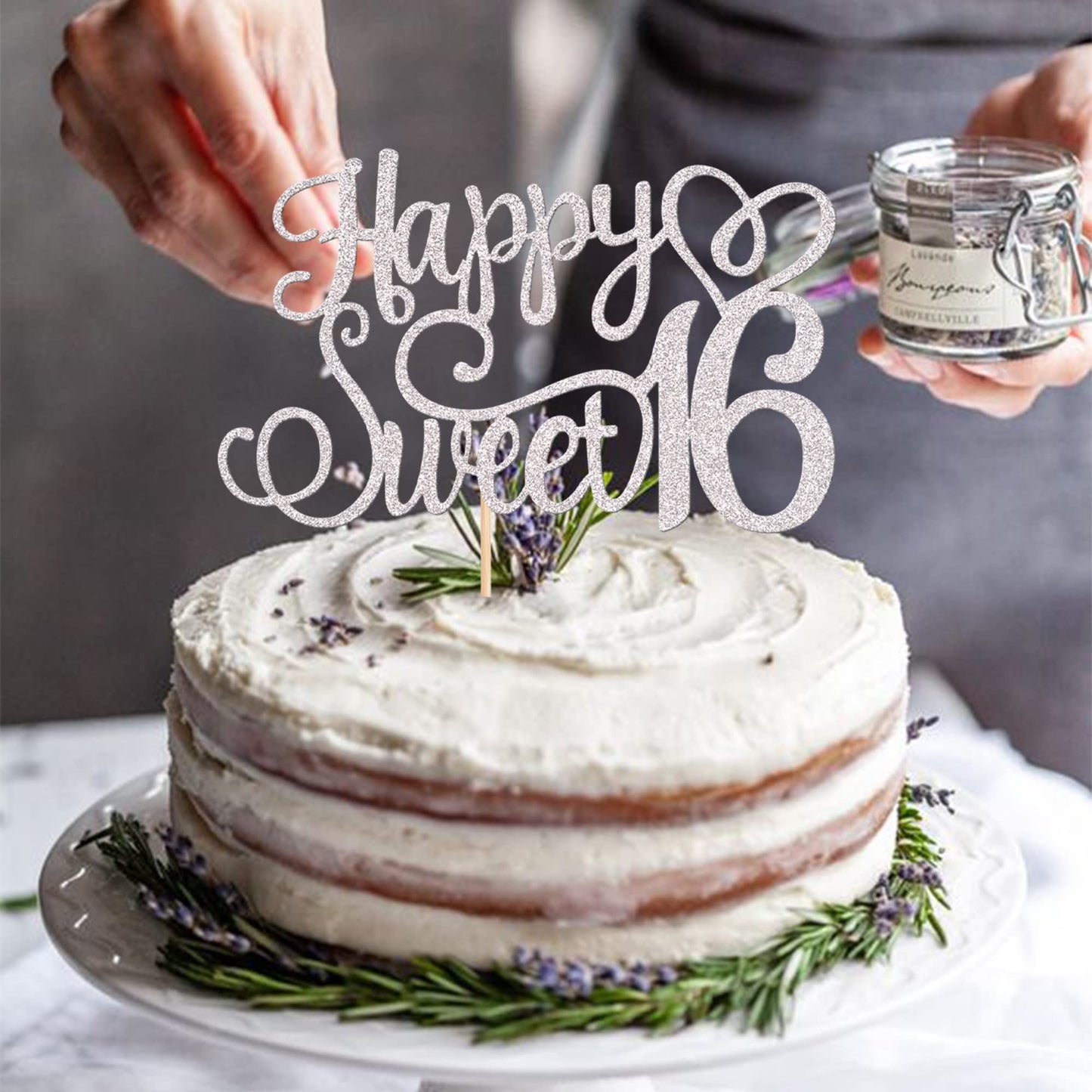 1 PCS Happy Sweet 16 Cake Topper Glitter 16th Birthday Cake Pick Cheers to 16 Years Sweet 16 Birthday Cake Decoration for Happy