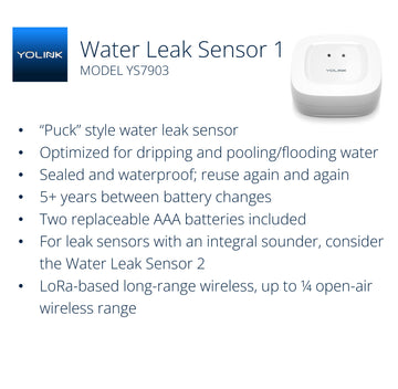 Yolink Water Leak Detection Starter Kit, W/Speakerhub Audio/Talking Hub & Water Leak Sensors, Lora Up To 1/4 Mile Open-Air Range