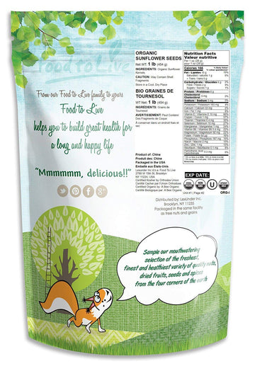 Food To Live - Organic Sunflower Seeds, 1 Pound - Hulled, Raw, Non-Gmo, Dried Kernels, Unsalted, Kosher, Vegan, Keto, Paleo, Sir