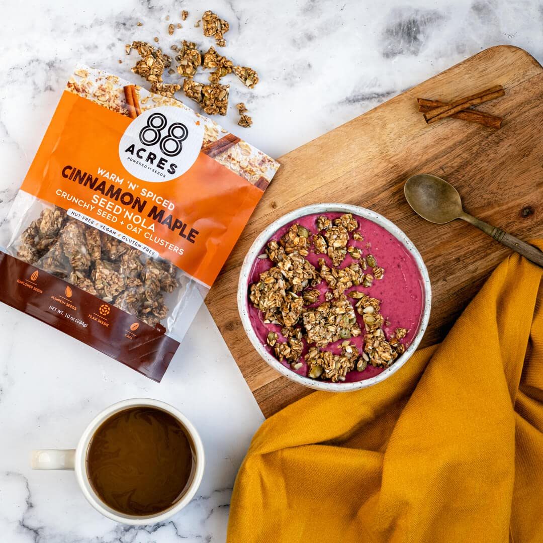 88 Acres Seed Granola - Gluten Free, Nut Free, Vegan Breakfast Cereal, 10 Ounce, Cinnamon Maple Flavor