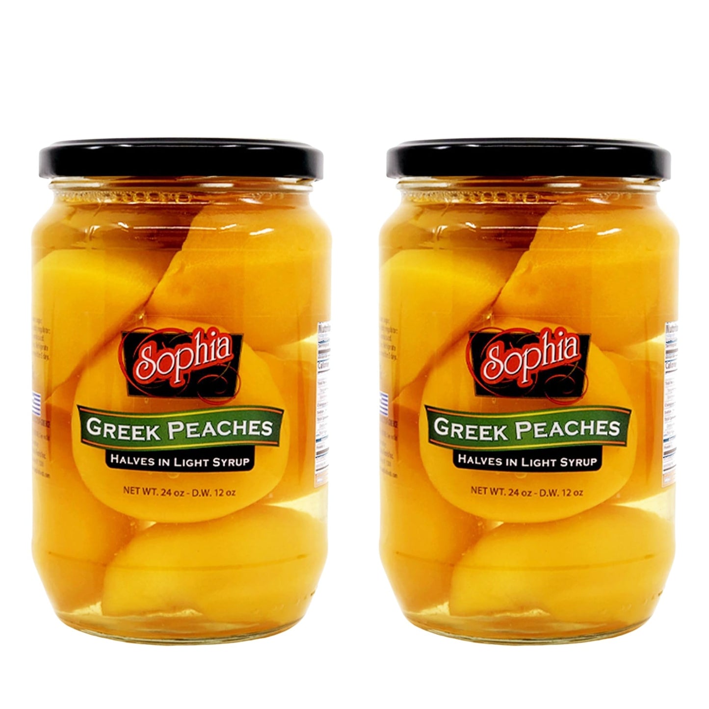 Sophia Greek Peach Halves 24oz (2-pack) | Canned Yellow Peaches from Greece in Light Syrup | Whole Peach Halves for Fruit Salad,
