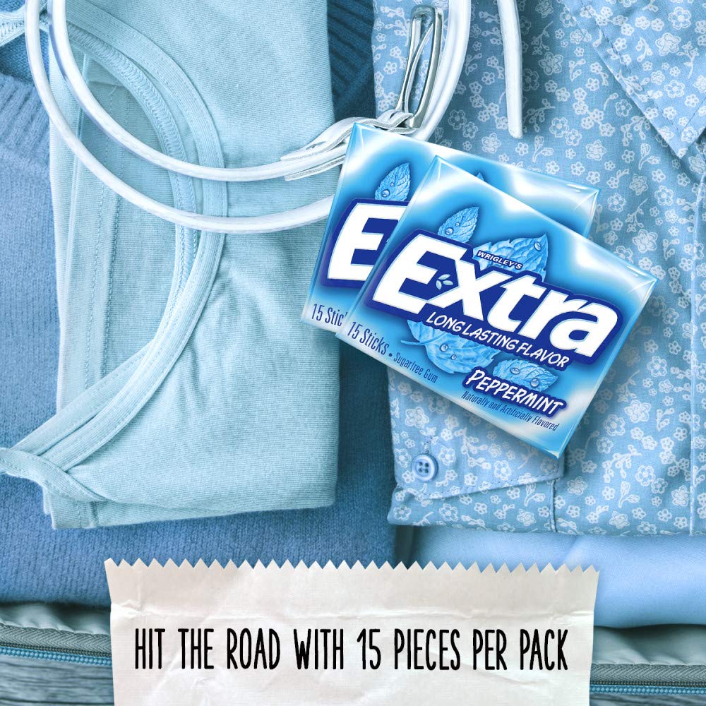 Extra Gum Peppermint Chewing Gum, 15 Pieces (Pack Of 10)