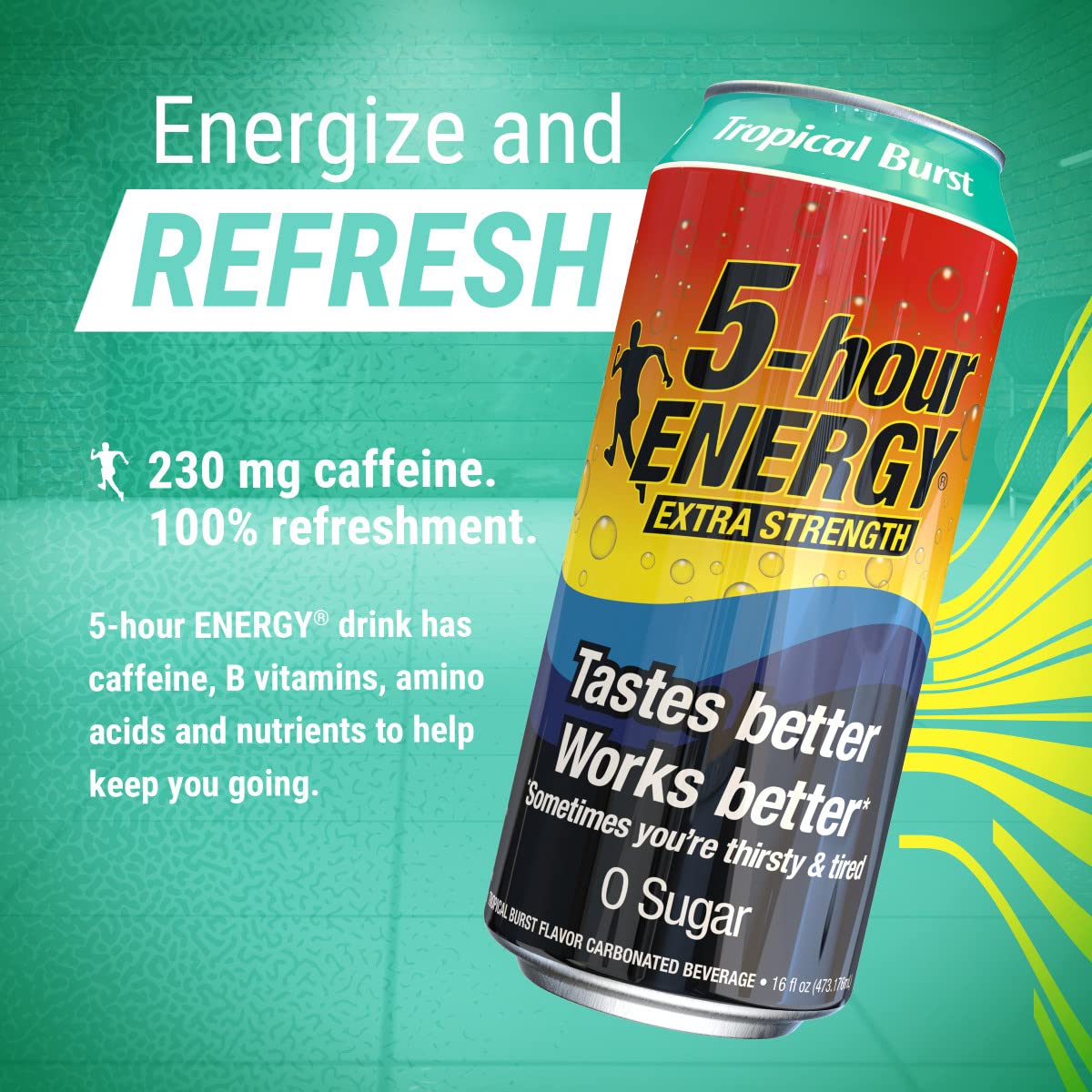 5-hour ENERGY Extra Strength Energy Drink, Tropical Burst, 16 oz Cans, Sugar-Free, Zero Calories, 12 Count, 230mg Caffeine