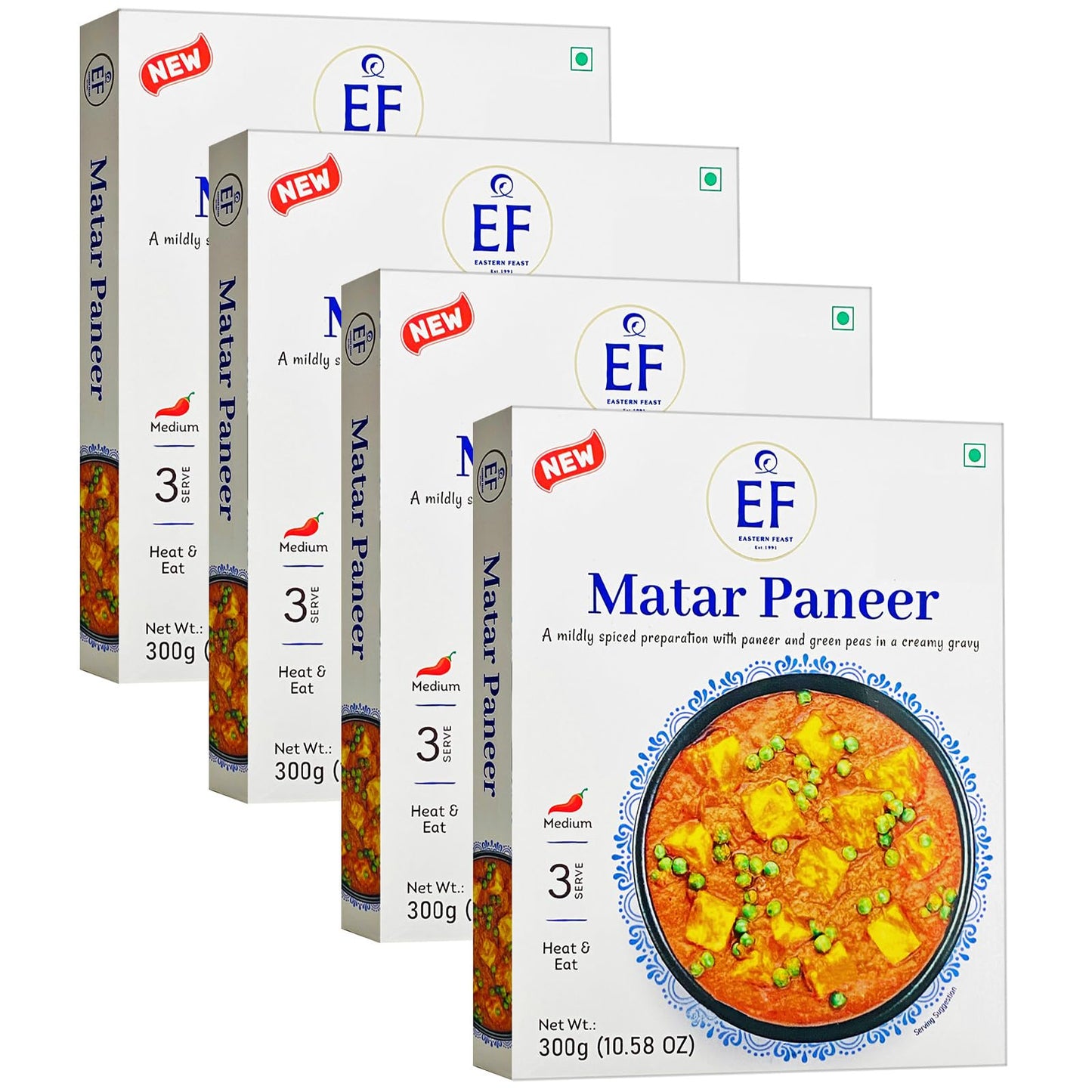Eastern Feast - Matar Paneer, Ready to Eat Vegetarian Meals, (Pack of 4), Gluten Free