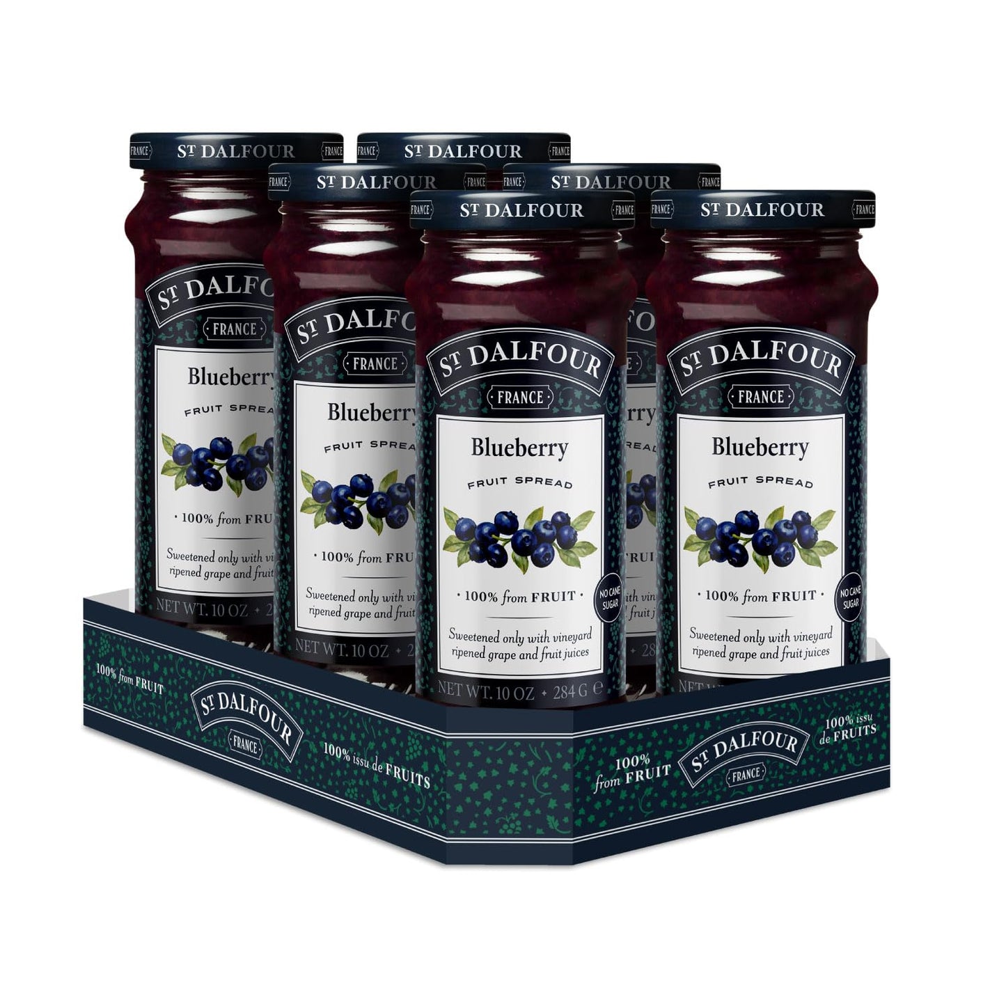 St. Dalfour Blueberry Fruit Spread - 10oz - 100% from Fruit, No Artificial Ingredients, Non-GMO, No Cane Sugars, All Natural - Pack of 6