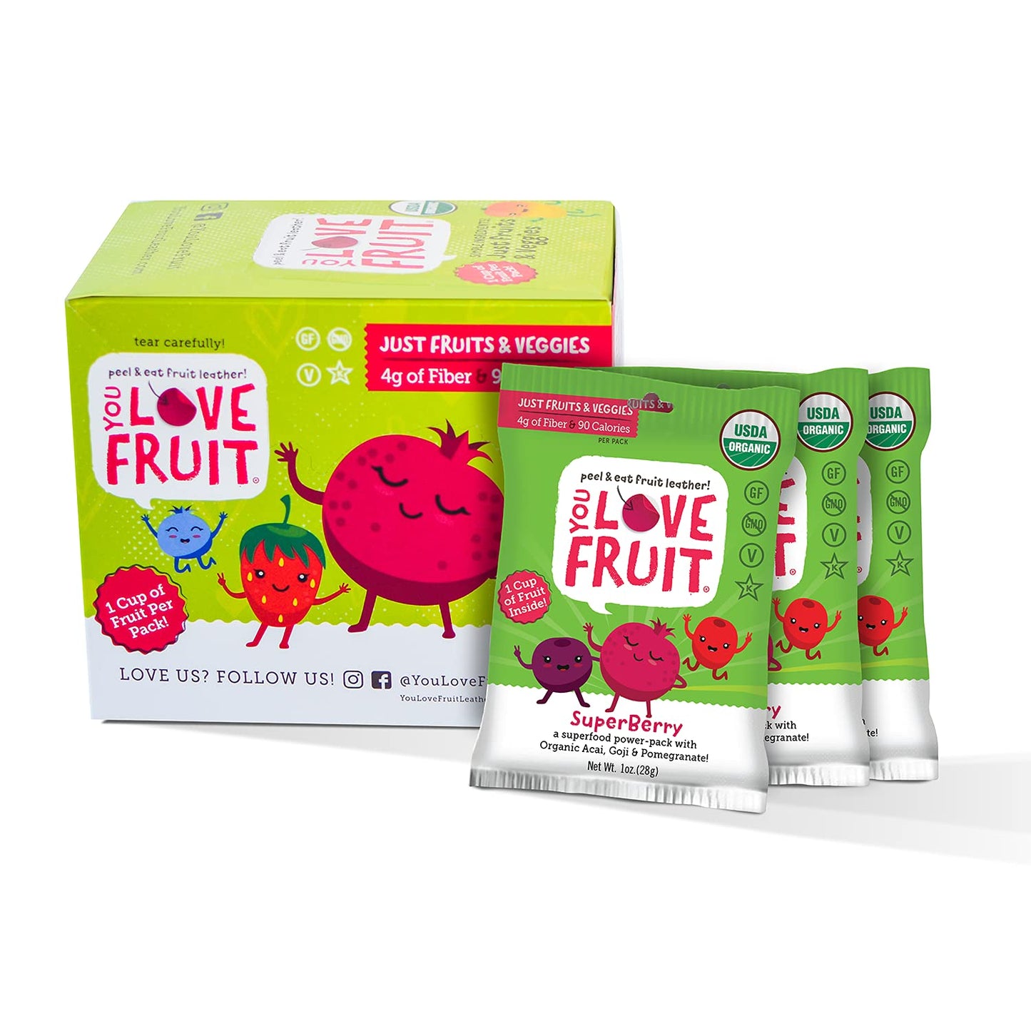 You Love Fruit - Superberry All Natural Fruit Snacks Healthy Snack Pack Real Fruit! Gluten Free Non Gmo Vegan Fiber Packed Low Fat Kosher Variety Pack Great For Adding To Gift Box 1.0 Oz (Pack Of 12)