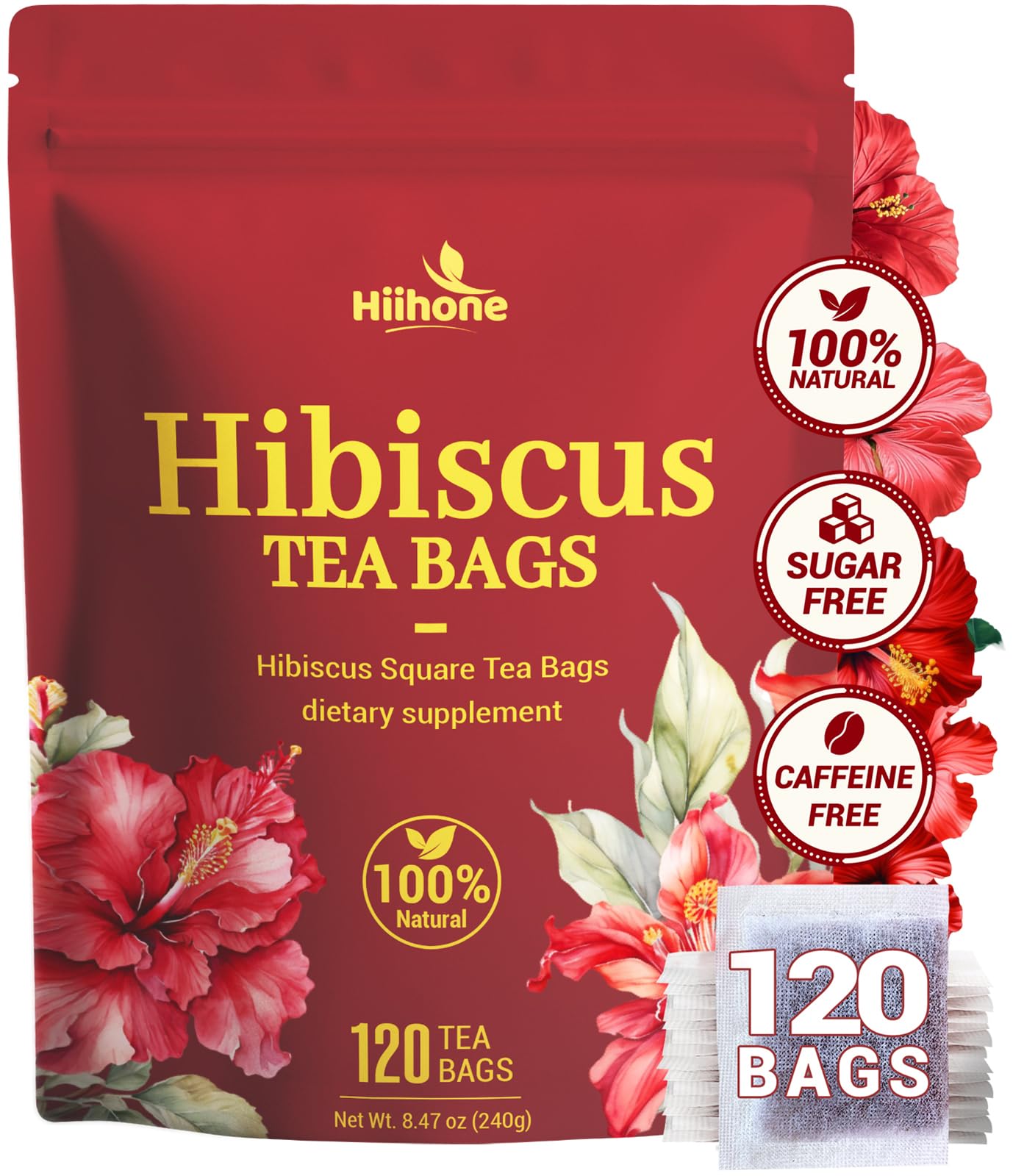 Hibiscus Tea Bags Hibiscus Flower Herbal Tea - Energy Blend & Sugar Free 120 Teabags